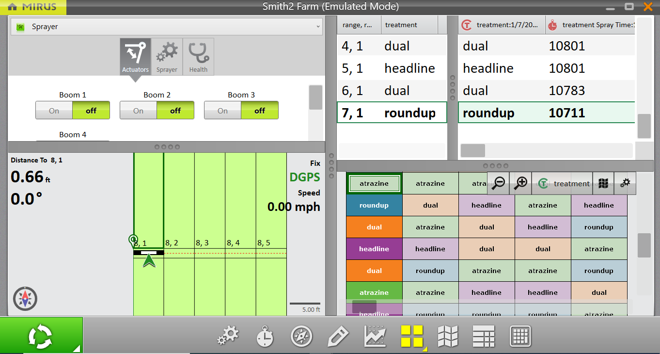 Screenshot of the sprayer screen in Mirus. Mirus allows users to visualize all of their treatments using maps.